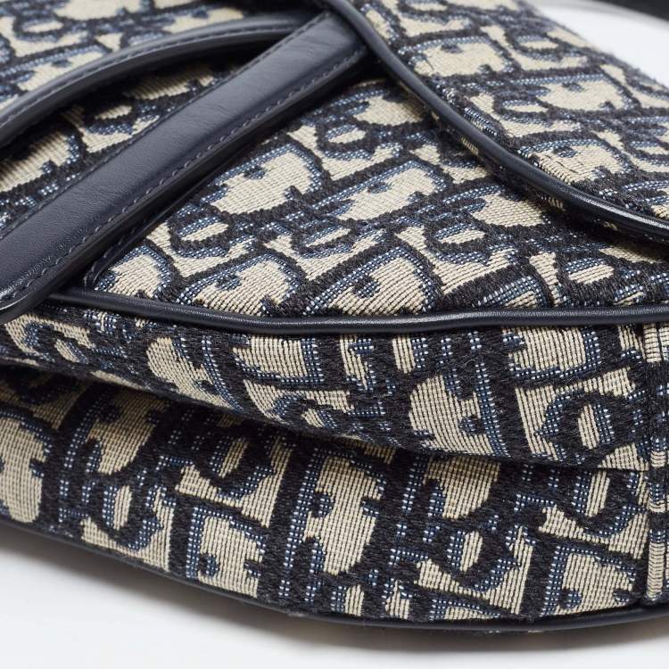 مملوكة مسبقًا Dior Navy Bue Diorissimo Canvas and Leather Saddle Shoulder Bag