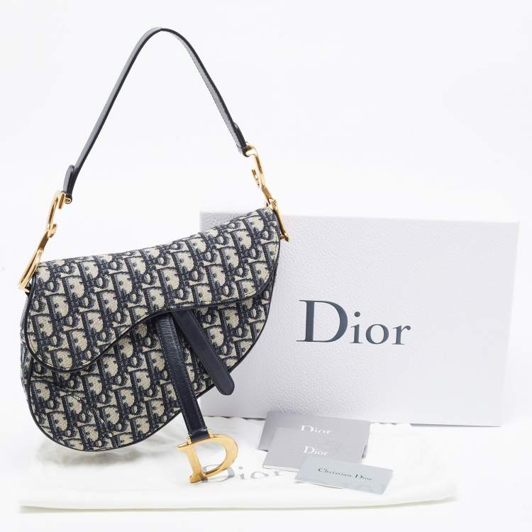 مملوكة مسبقًا Dior Navy Bue Diorissimo Canvas and Leather Saddle Shoulder Bag