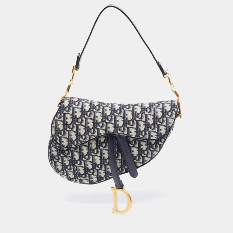 Dior Navy Bue Diorissimo Canvas and Leather Saddle Shoulder Bag