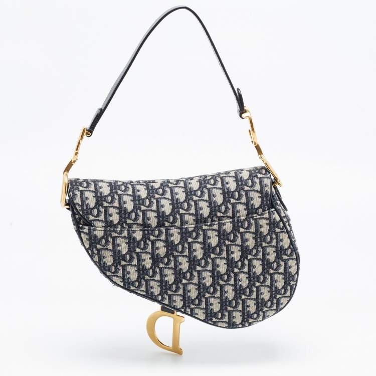 مملوكة مسبقًا Dior Navy Bue Diorissimo Canvas and Leather Saddle Shoulder Bag