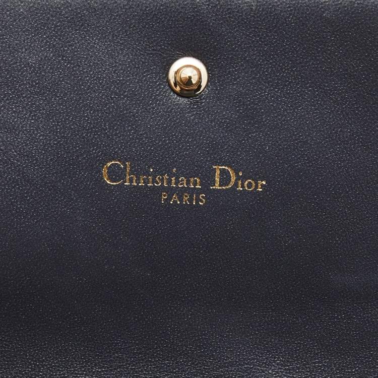 Pre Owned Dior Gold Micro Cannage Patent Leather Diorama Trifold Wallet
