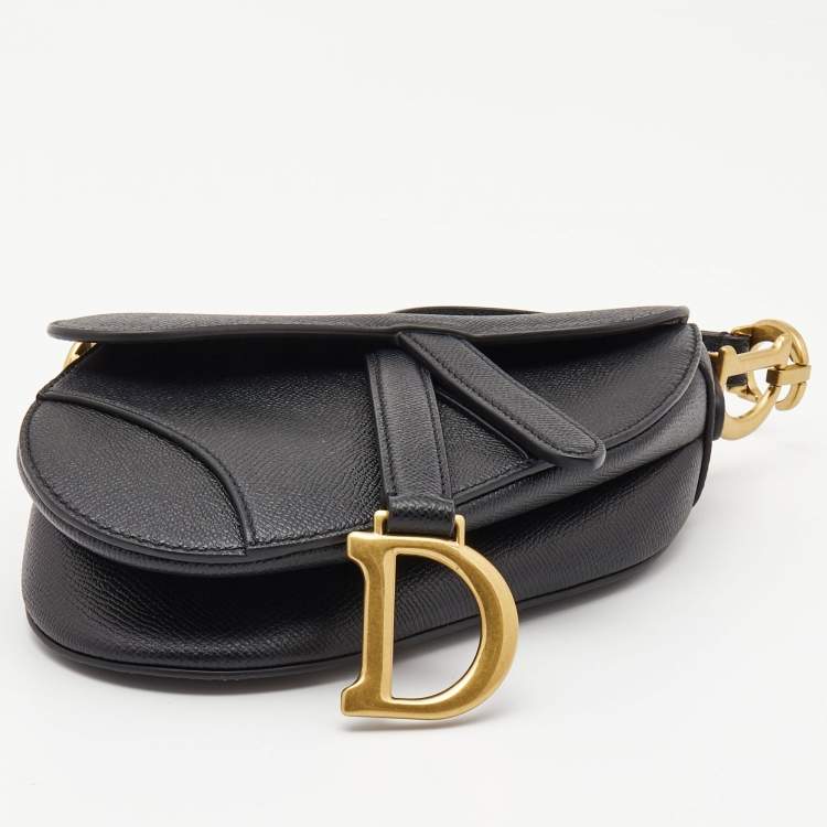 Pre Owned Dior Black Leather Mini Saddle Bag