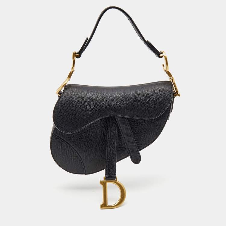 Pre Owned Dior Black Leather Mini Saddle Bag