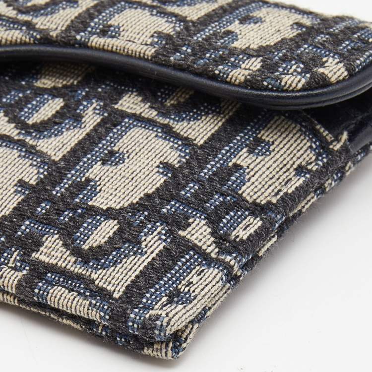 Pre Owned Dior Blue Oblique Jacquard Saddle 5 Gusset Card Holder