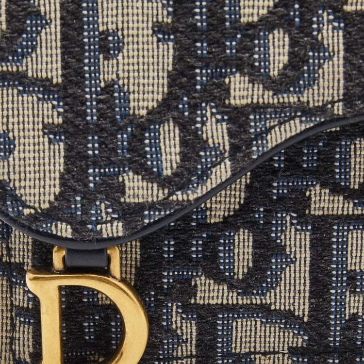 Pre Owned Dior Blue Oblique Jacquard Saddle 5 Gusset Card Holder