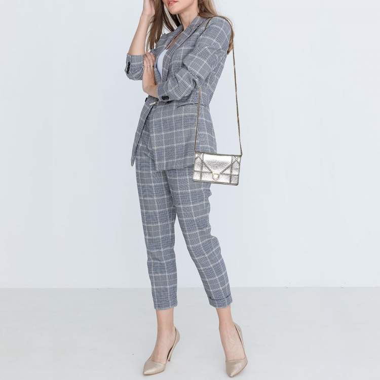 Pre Owned Dior Silver Crinkled Leather Diorama Wallet on Chain