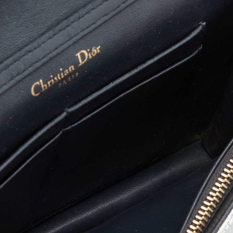 Pre Owned Dior Silver Crinkled Leather Diorama Wallet on Chain