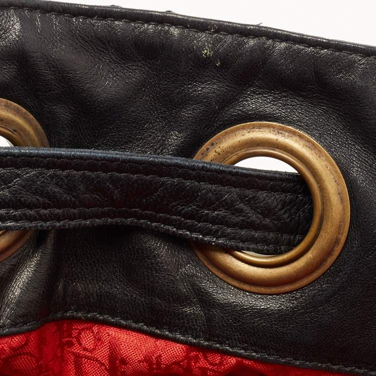 Pre Owned Dior Black Cannage Leather Drawstring Hobo