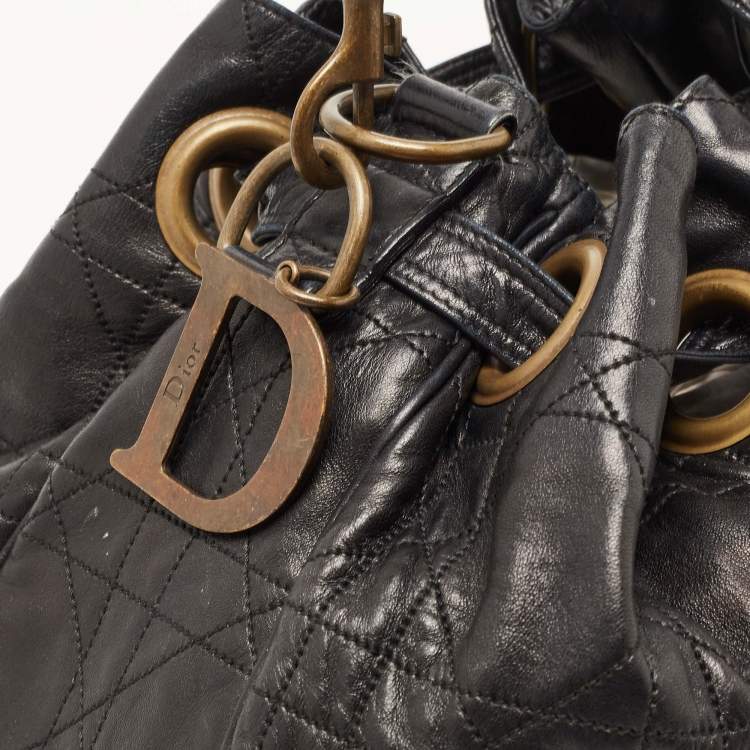 Pre Owned Dior Black Cannage Leather Drawstring Hobo