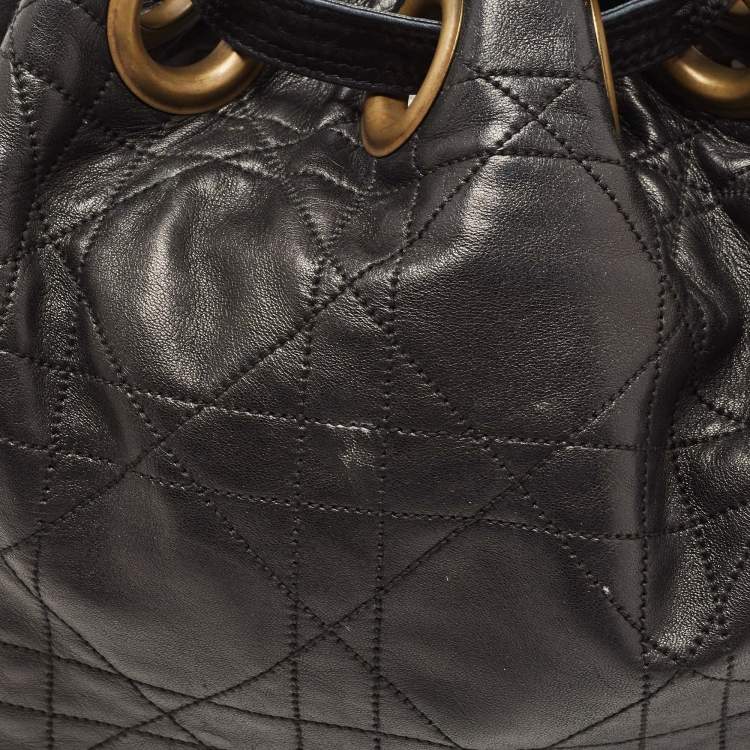 Pre Owned Dior Black Cannage Leather Drawstring Hobo