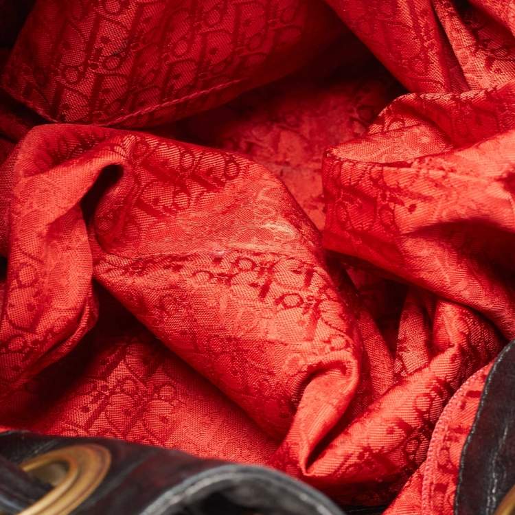 Pre Owned Dior Black Cannage Leather Drawstring Hobo