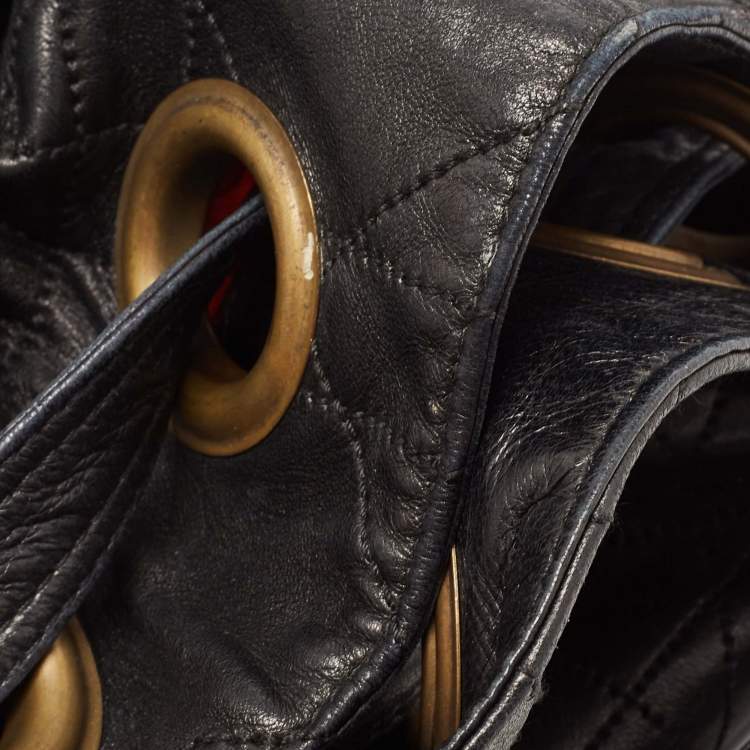 Pre Owned Dior Black Cannage Leather Drawstring Hobo