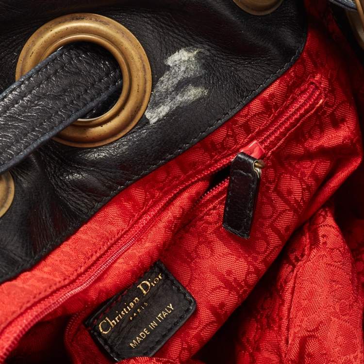 Pre Owned Dior Black Cannage Leather Drawstring Hobo