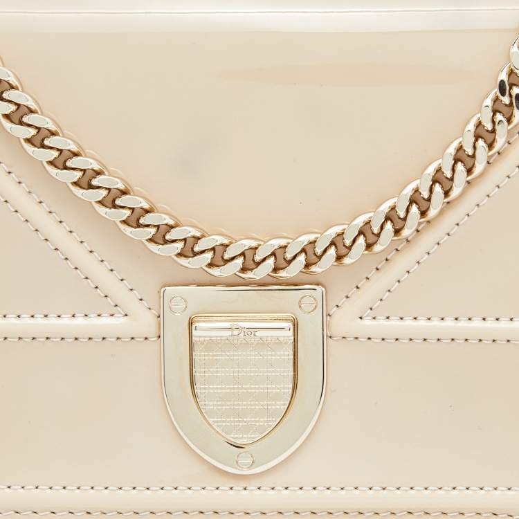 Pre Owned Dior Beige Patent Leather Diorama Wallet on Chain