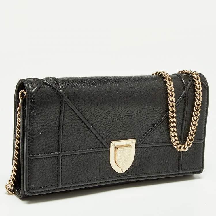 Pre Owned Dior Black Leather Diorama Wallet on Chain
