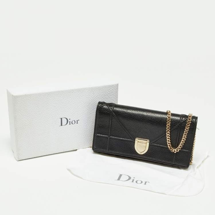Pre Owned Dior Black Leather Diorama Wallet on Chain