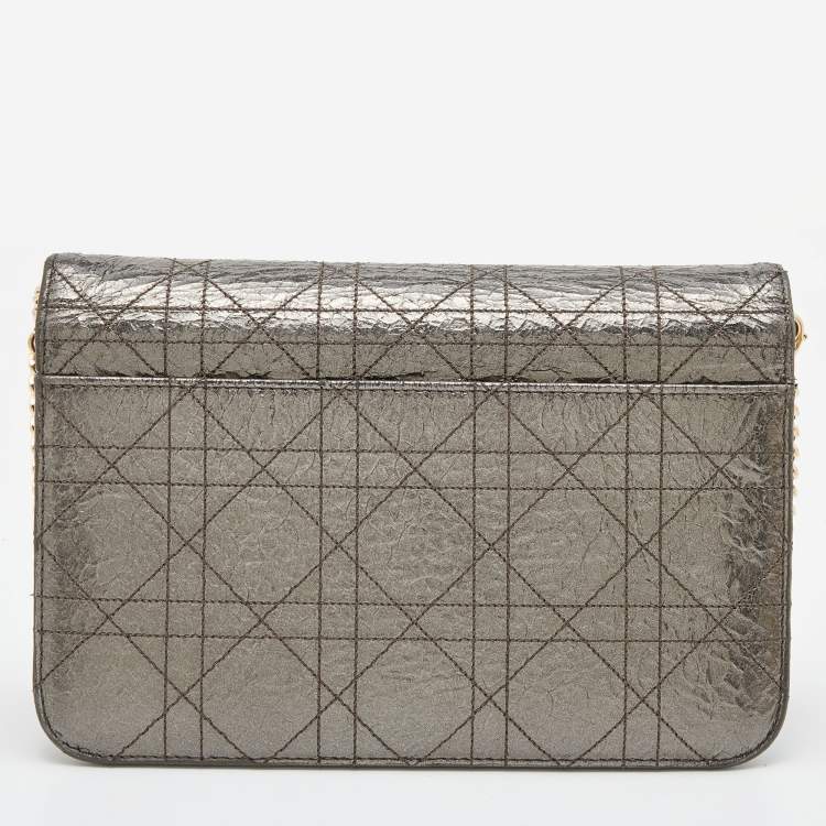 Pre Owned Dior Metallic Cannage Crinkled Leather Miss Dior Pouch Chain Bag