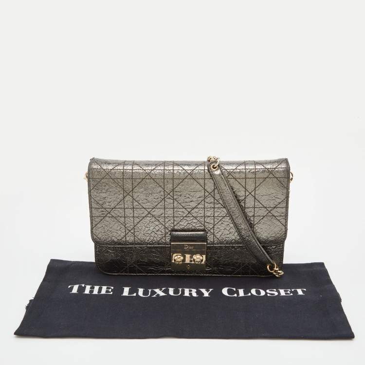 Pre Owned Dior Metallic Cannage Crinkled Leather Miss Dior Pouch Chain Bag