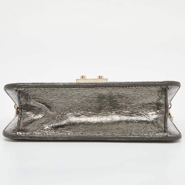 Pre Owned Dior Metallic Cannage Crinkled Leather Miss Dior Pouch Chain Bag