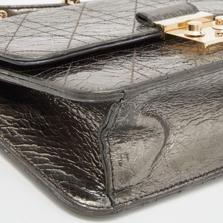 Pre Owned Dior Metallic Cannage Crinkled Leather Miss Dior Pouch Chain Bag