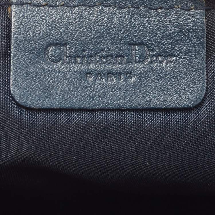 Pre Owned Dior Navy Blue Oblique Canvas and Leather Saddle Pochette Bag