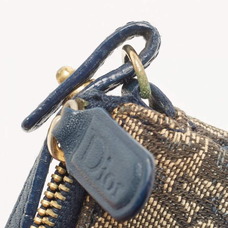 Pre Owned Dior Navy Blue Oblique Canvas and Leather Saddle Pochette Bag