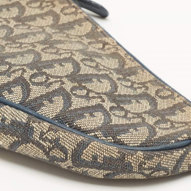 Pre Owned Dior Navy Blue Oblique Canvas and Leather Saddle Pochette Bag