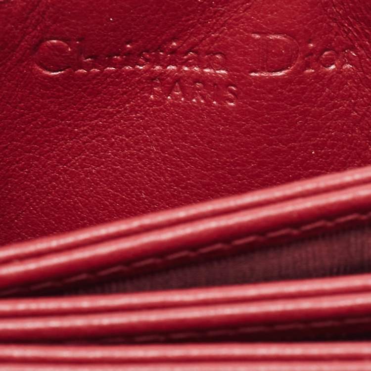 Pre Owned Dior Red Cannage Patent Leather Lady Dior 5 Gusset Card Holder