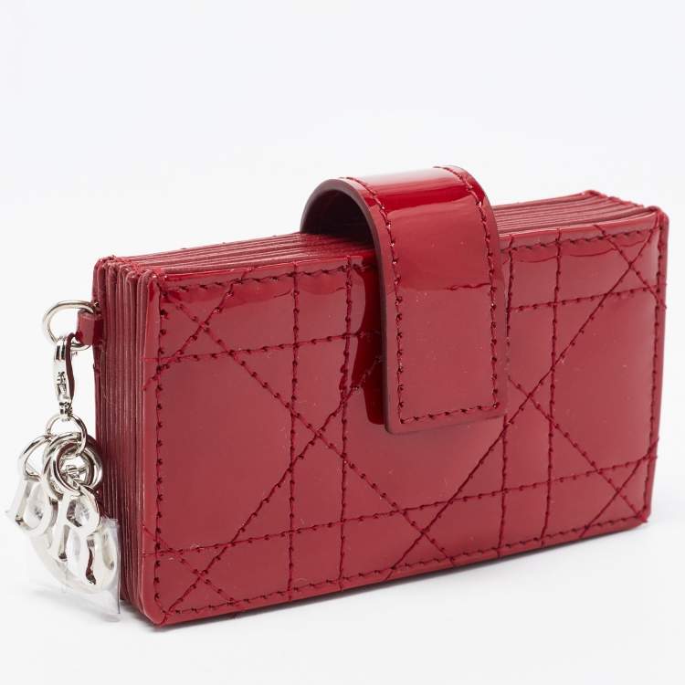 Pre Owned Dior Red Cannage Patent Leather Lady Dior 5 Gusset Card Holder