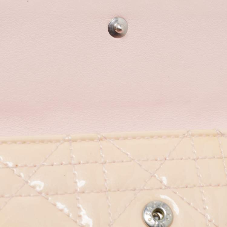 Pre Owned Dior Cream Cannage Patent Leather Lady Dior Flap Wallet