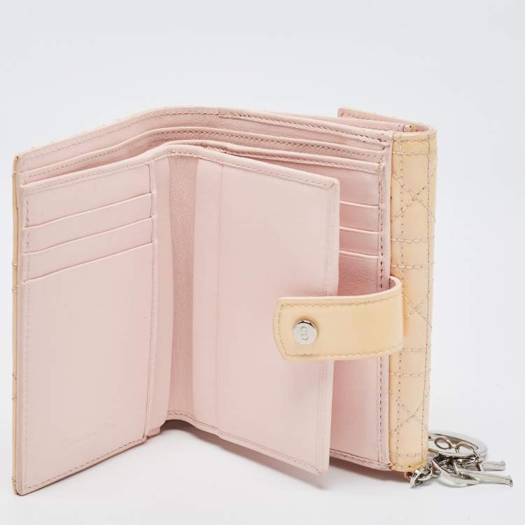 Pre Owned Dior Cream Cannage Patent Leather Lady Dior Flap Wallet