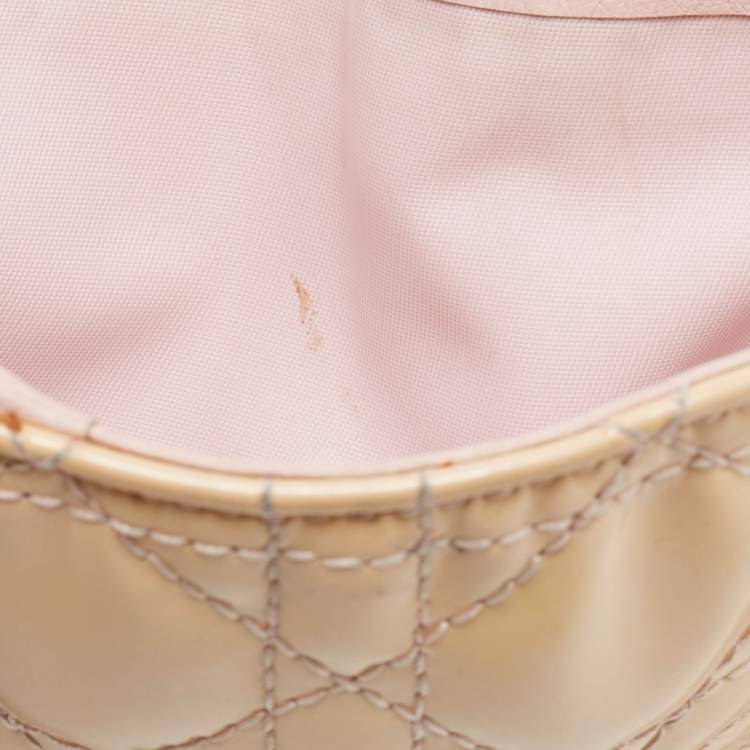 Pre Owned Dior Cream Cannage Patent Leather Lady Dior Flap Wallet