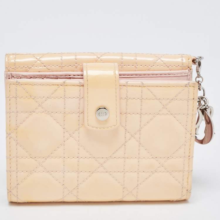 Pre Owned Dior Cream Cannage Patent Leather Lady Dior Flap Wallet
