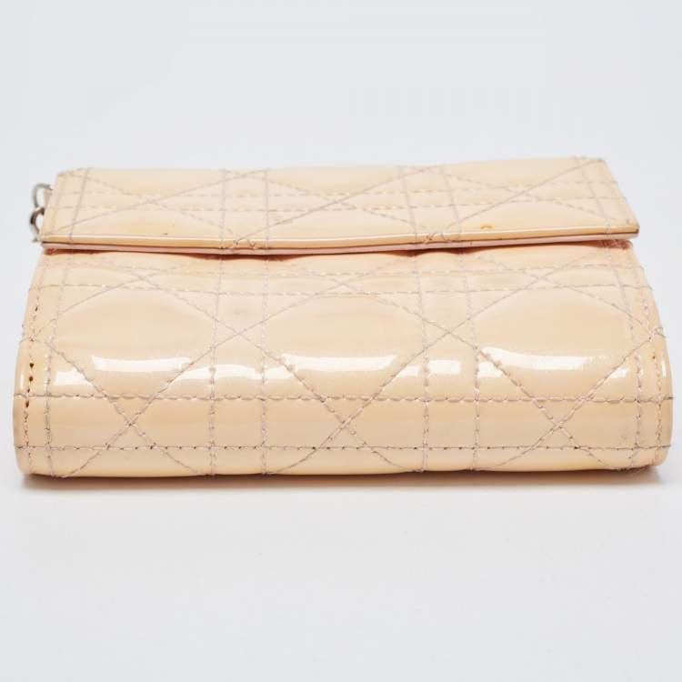 Pre Owned Dior Cream Cannage Patent Leather Lady Dior Flap Wallet