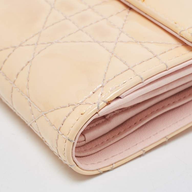 Pre Owned Dior Cream Cannage Patent Leather Lady Dior Flap Wallet