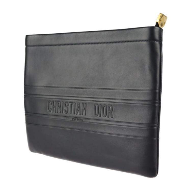 Pre Owned Dior Black Leather Strip Pouch