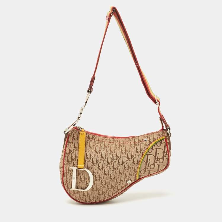 Pre Owned Dior Multicolor Oblique Canvas and Leather Rasta Trotter Saddle Bag