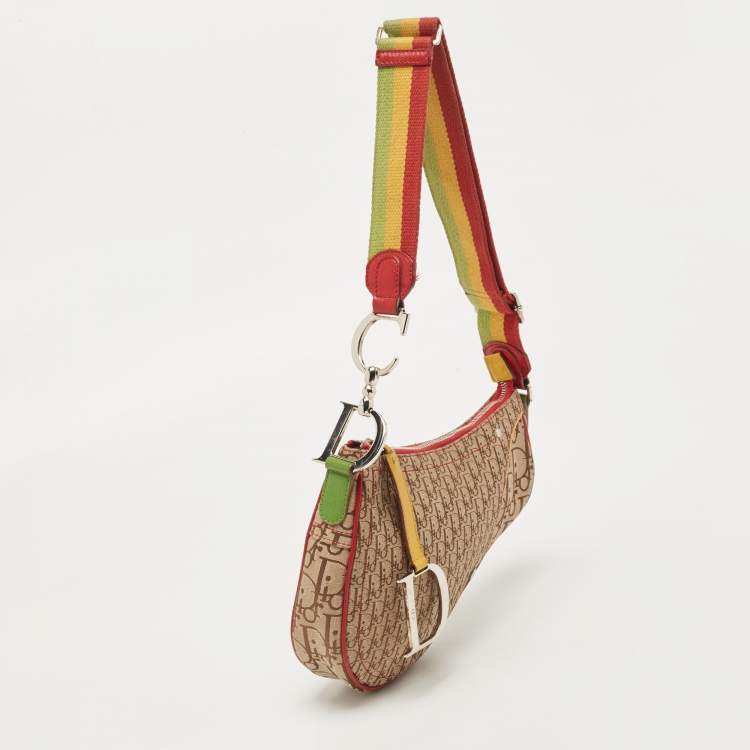 Pre Owned Dior Multicolor Oblique Canvas and Leather Rasta Trotter Saddle Bag