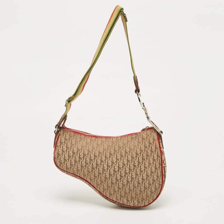 Pre Owned Dior Multicolor Oblique Canvas and Leather Rasta Trotter Saddle Bag