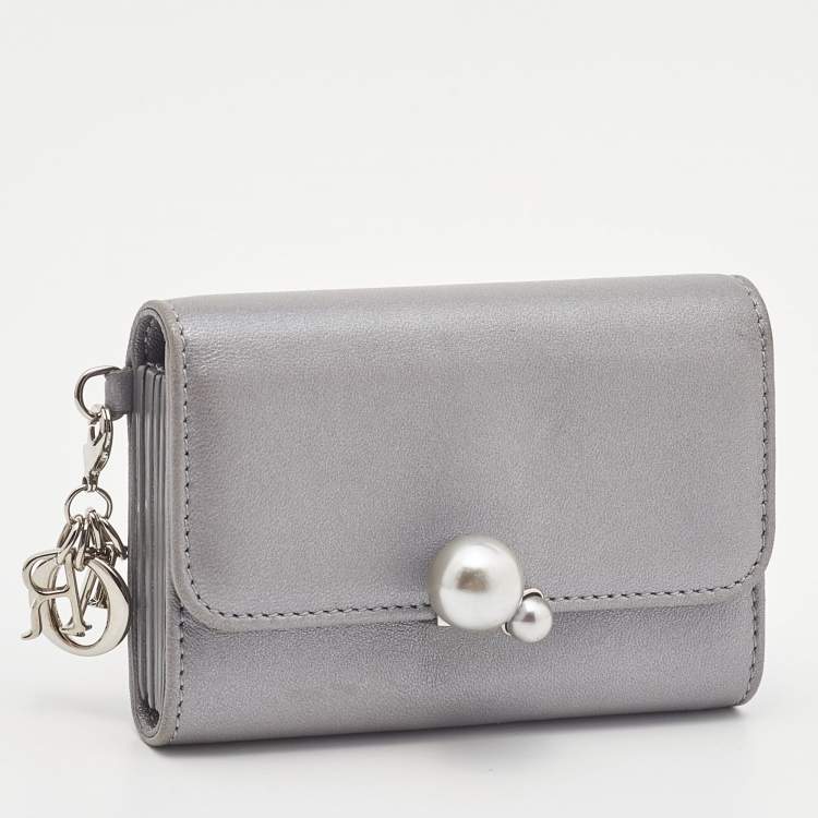 Pre Owned Dior Grey Leather Tribale Card Case