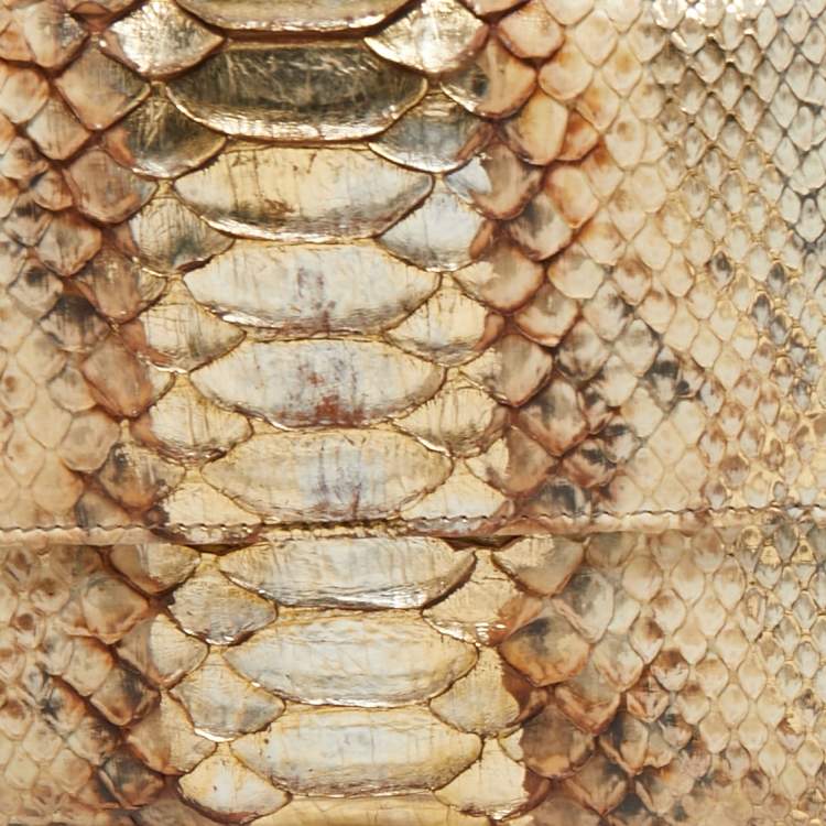 Pre Owned Dior Metallic Beige Python Wristlet Clutch