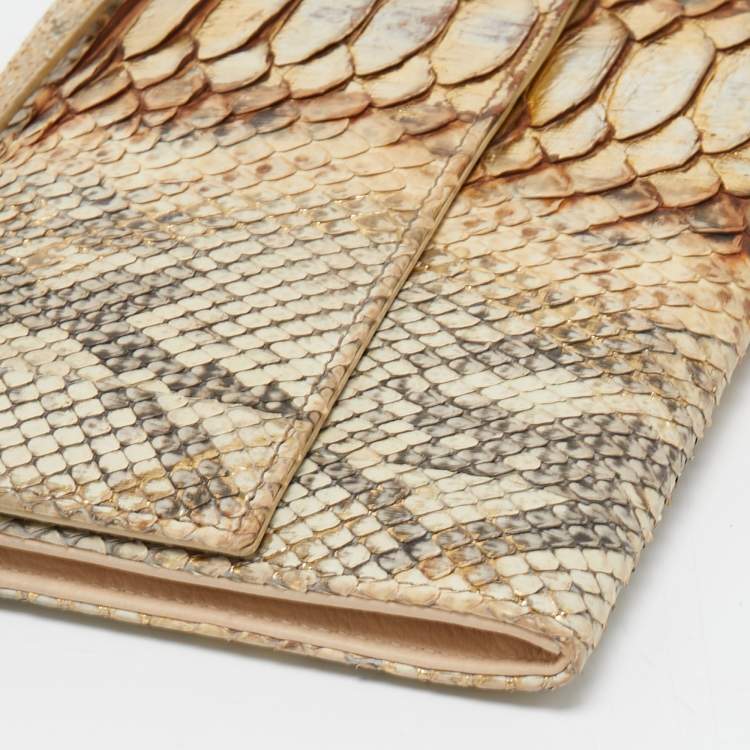 Pre Owned Dior Metallic Beige Python Wristlet Clutch