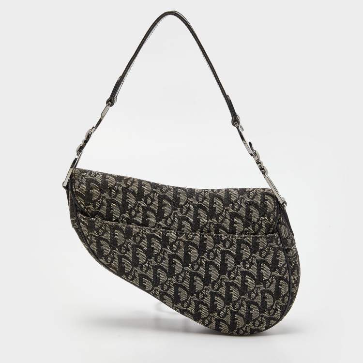 Pre Owned Dior Black Oblique Canvas and Leather Saddle Bag