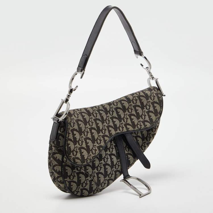 Pre Owned Dior Black Oblique Canvas and Leather Saddle Bag