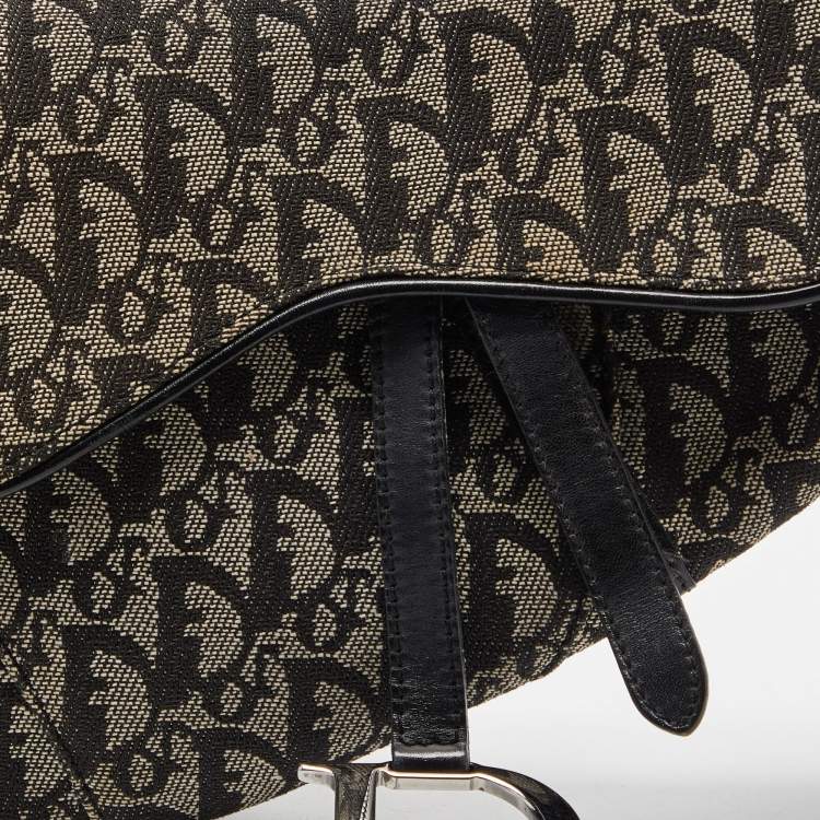 Pre Owned Dior Black Oblique Canvas and Leather Saddle Bag