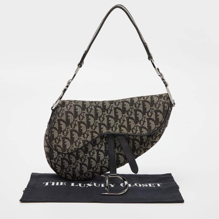 Pre Owned Dior Black Oblique Canvas and Leather Saddle Bag