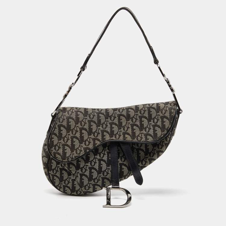 Pre Owned Dior Black Oblique Canvas and Leather Saddle Bag