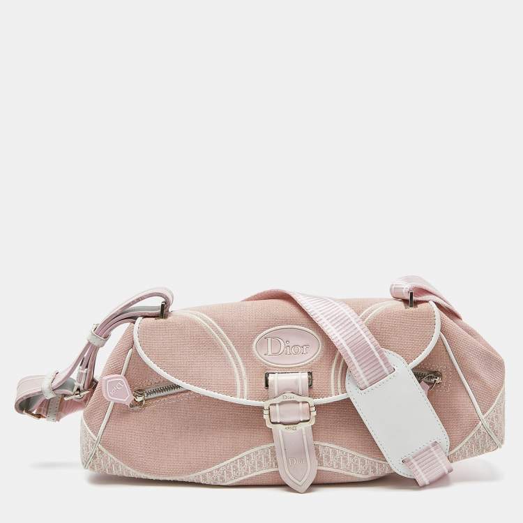 Dior Pink White Canvas and Rubber Vintage Shoulder Bag Dior The Luxury Closet