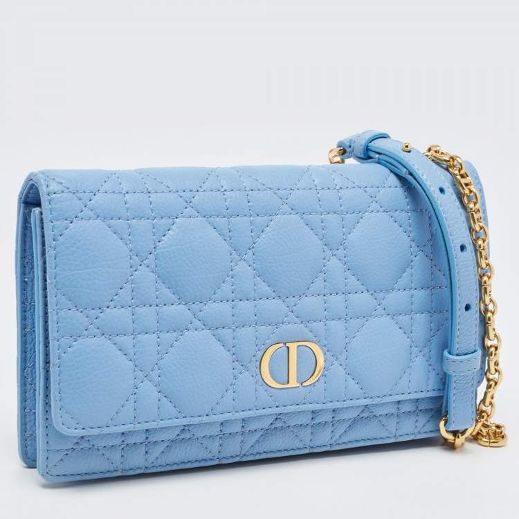 Pre Owned Dior Light Blue Cannage Leather Caro Belt Pouch with Chain