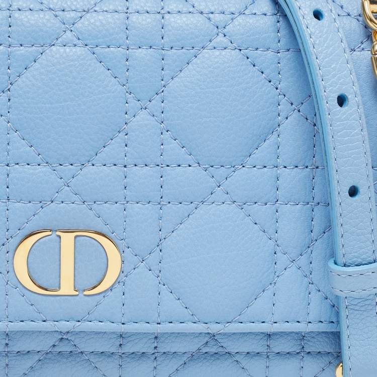 Pre Owned Dior Light Blue Cannage Leather Caro Belt Pouch with Chain